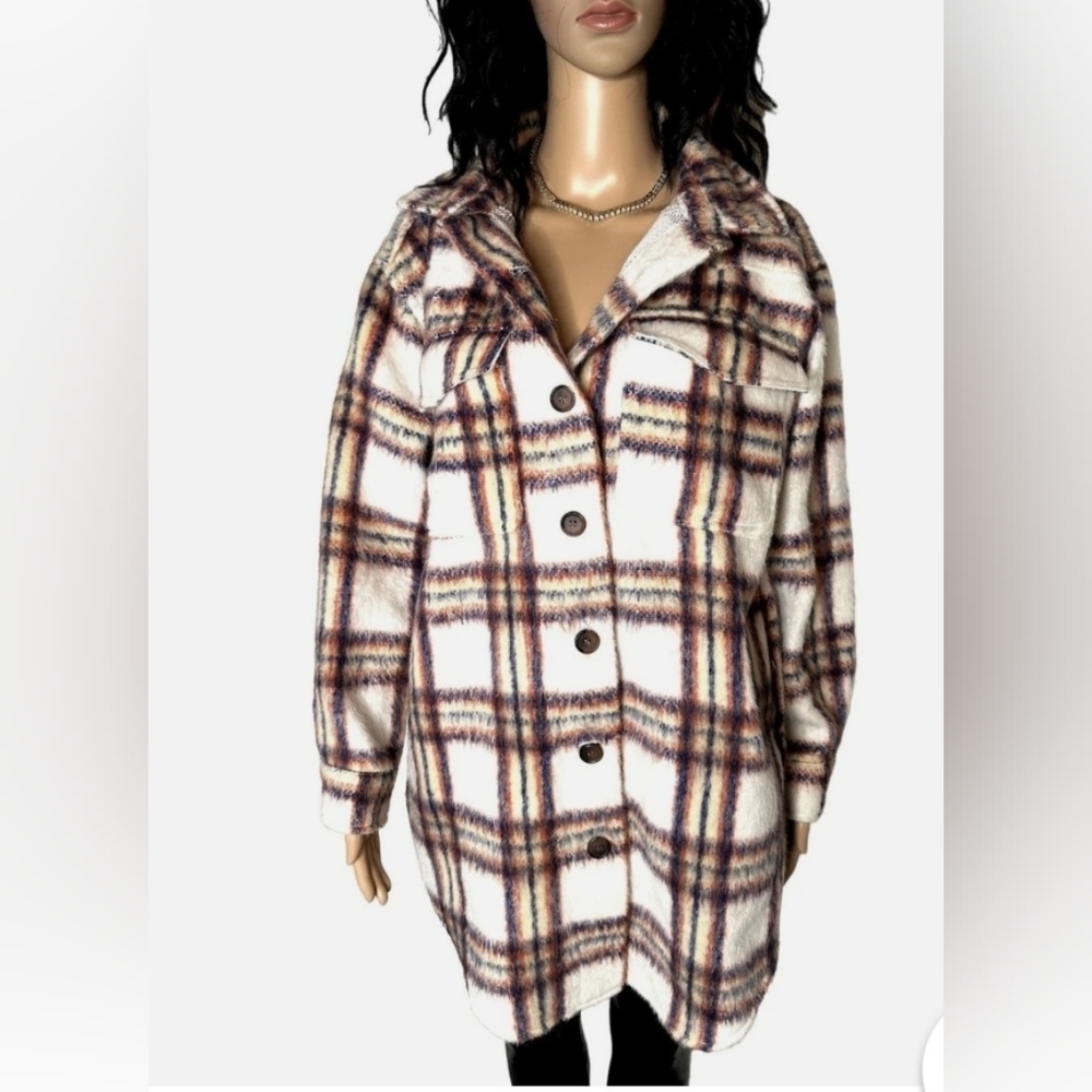 Maurices Plaid Toggle Longline Fuzzy Shacket